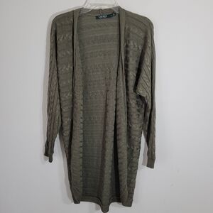 Lauren Ralph Lauren Green Cable Knit Cardigan Wrap Sweater Womens L/XL